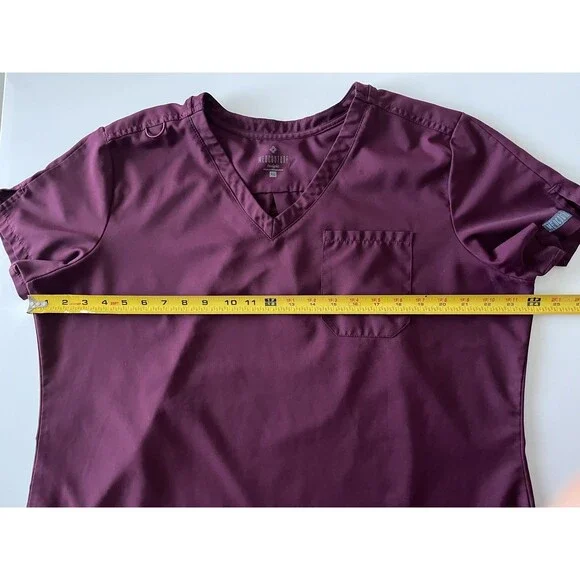 Lot of 2 Women’s Burgundy Wine Medcouture Insight Scrub Top Sz XL V-Neck Pocket - Picture 10 of 11